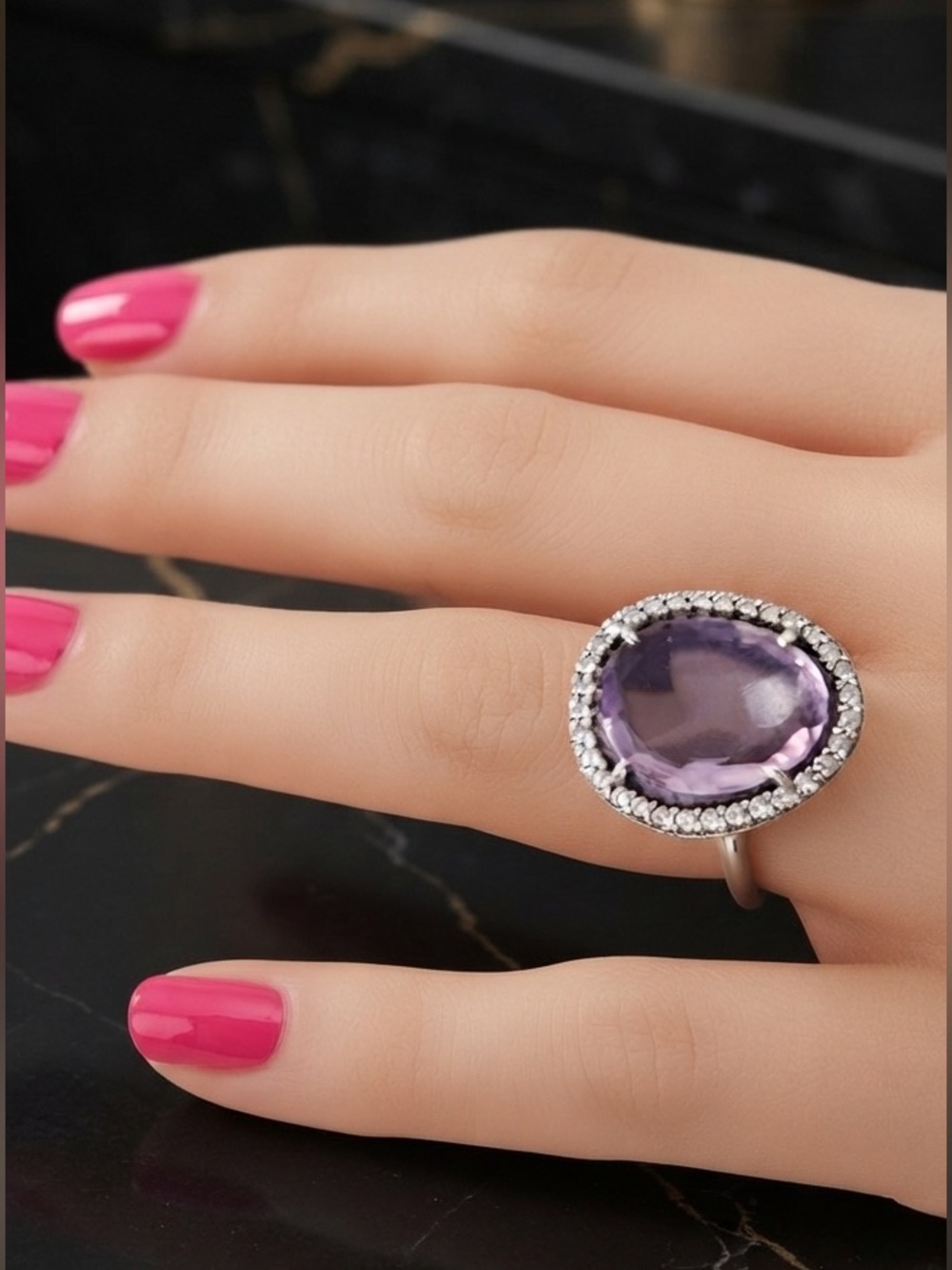 PANDORA Glamorous Legacy purple CZ RING Sterling silver 925 ALE 50 - 6